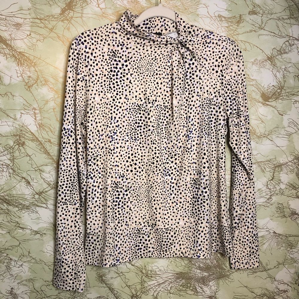 NWT Ann Taylor Tie Neck Blouse – Cream Black Dot Print Long Sleeve Women’s Top